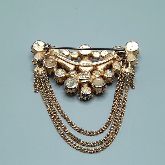 Vintage Karu Arke Blue Rhinestone Brooch, Made in Austria, 1950s, 1 by 2 Inches - Picture 9 of 11